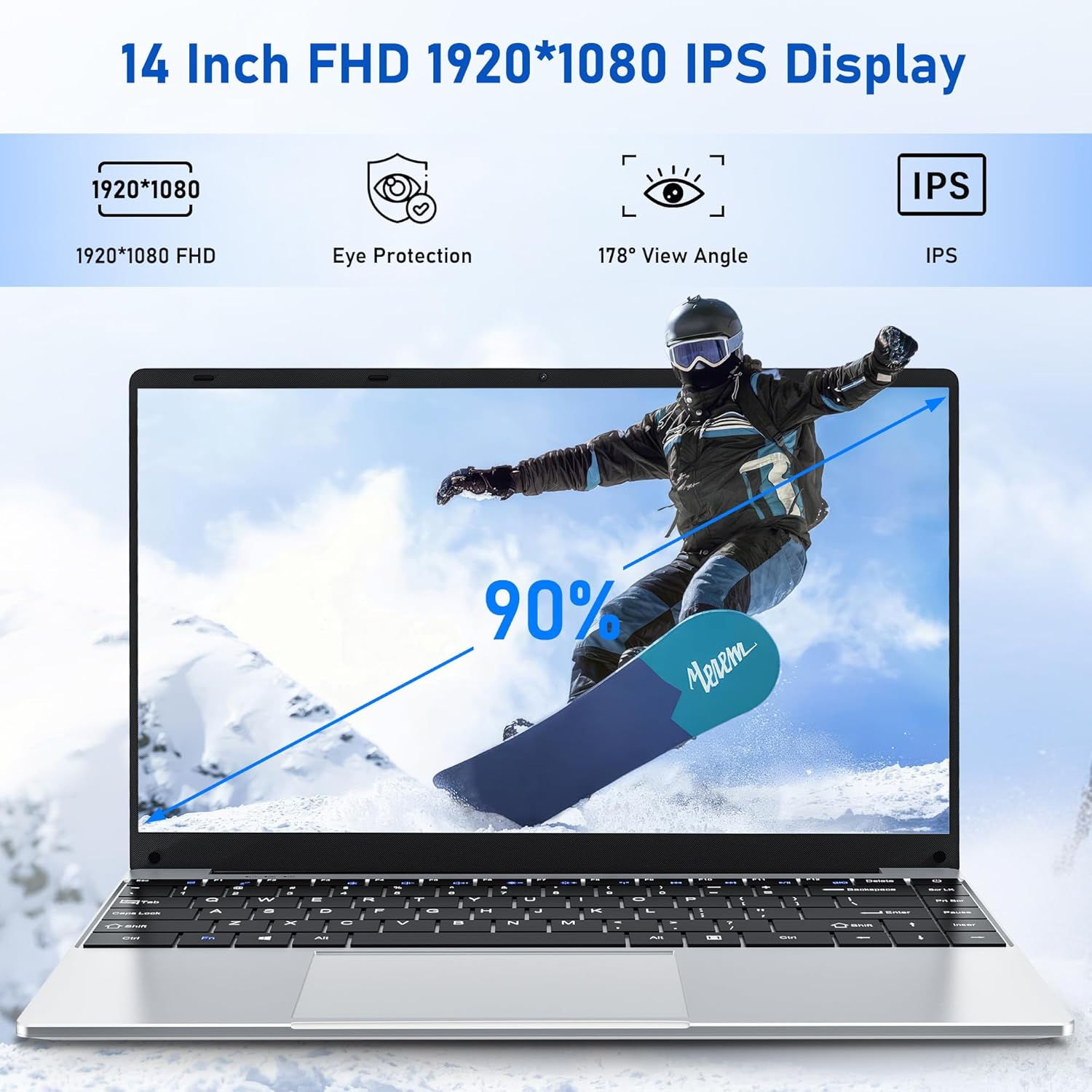 14 Inch Gaming Laptop, N5095 Laptop Computer(up to 2.9GHz), 8GB RAM 256GB SSD, FHD 1920 * 1080, 180 Angle Open, Windows 11 Pro, 2.4G+5G WiFi, BT 4.2, Mini HDMI