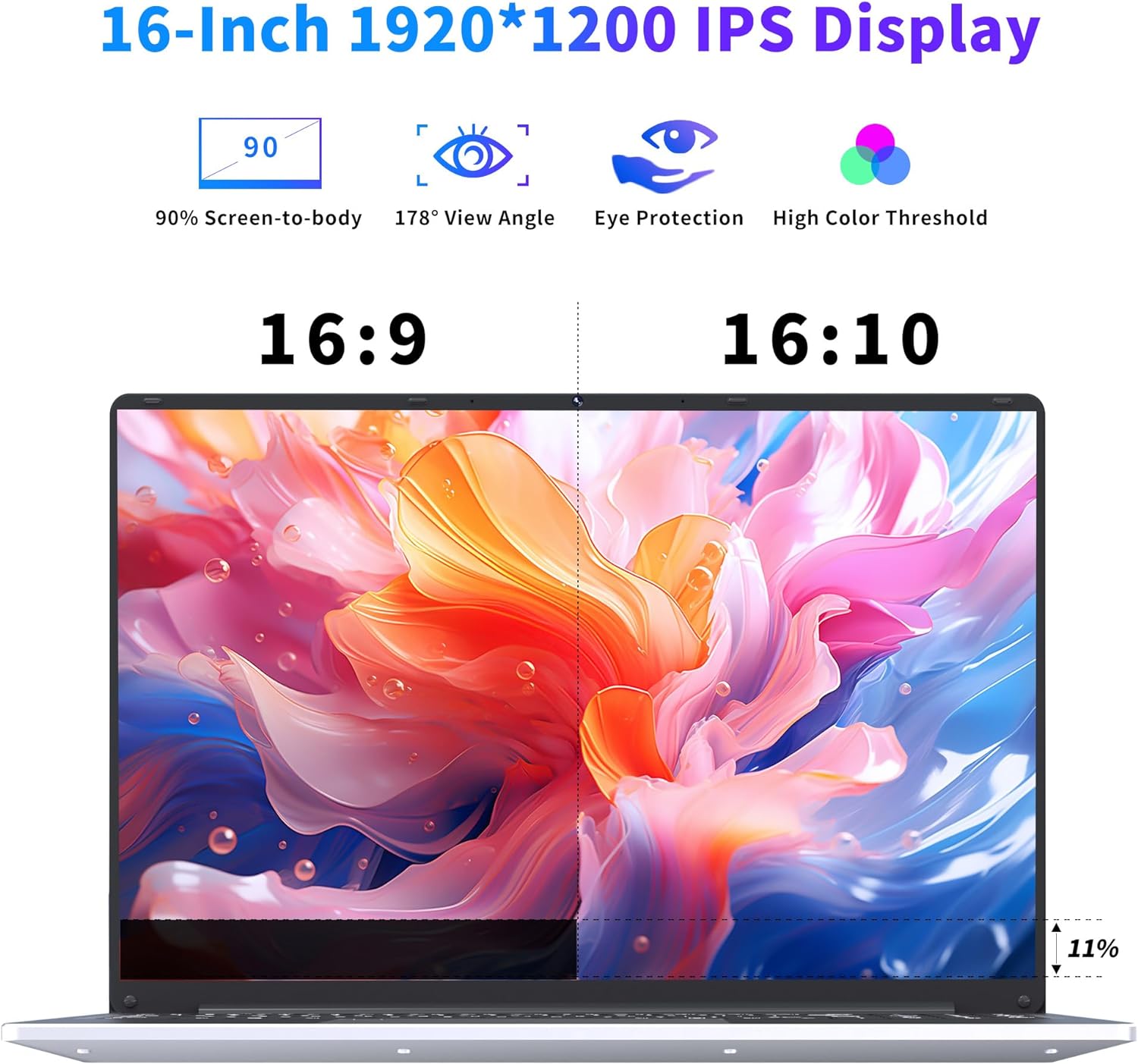 16 Inch Laptop Computer | Gaming Laptop | 16GB RAM 512GB SSD | N100 Processor | FHD 1920 * 1200 | 180 Angle Open | Backlit Keyboard | Windows 11 Pro | Fingerprint Unlock | UHD Graphics 750 MHz