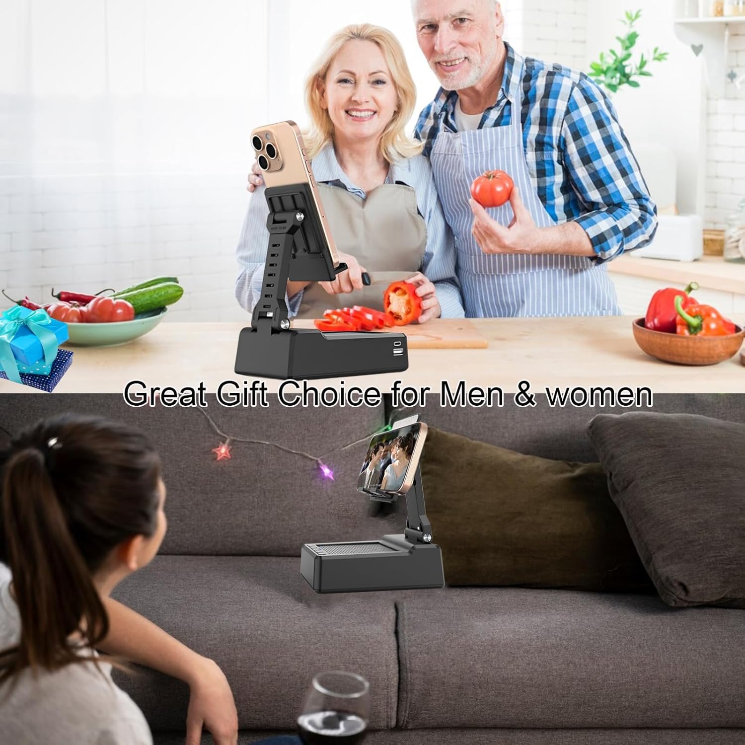 Gifts for Men, Mobile Phone Stand with Bluetooth Speaker for Him Dad Women,HD Surround Sound Perfect for Home and Outdoors with Wireless Speaker for Desk Compatible with iPhone/ipad(Black)