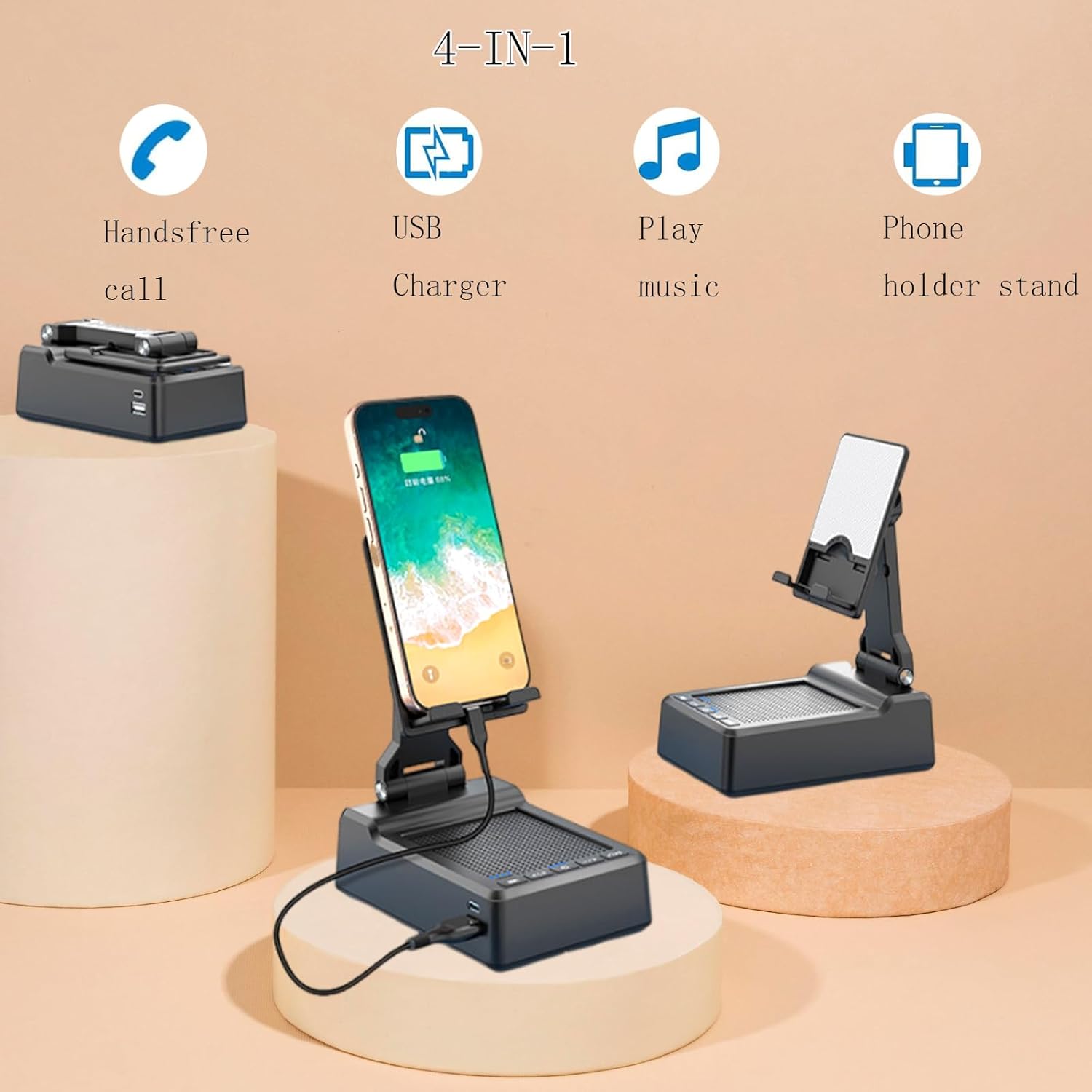 Gifts for Men, Mobile Phone Stand with Bluetooth Speaker for Him Dad Women,HD Surround Sound Perfect for Home and Outdoors with Wireless Speaker for Desk Compatible with iPhone/ipad(Black)