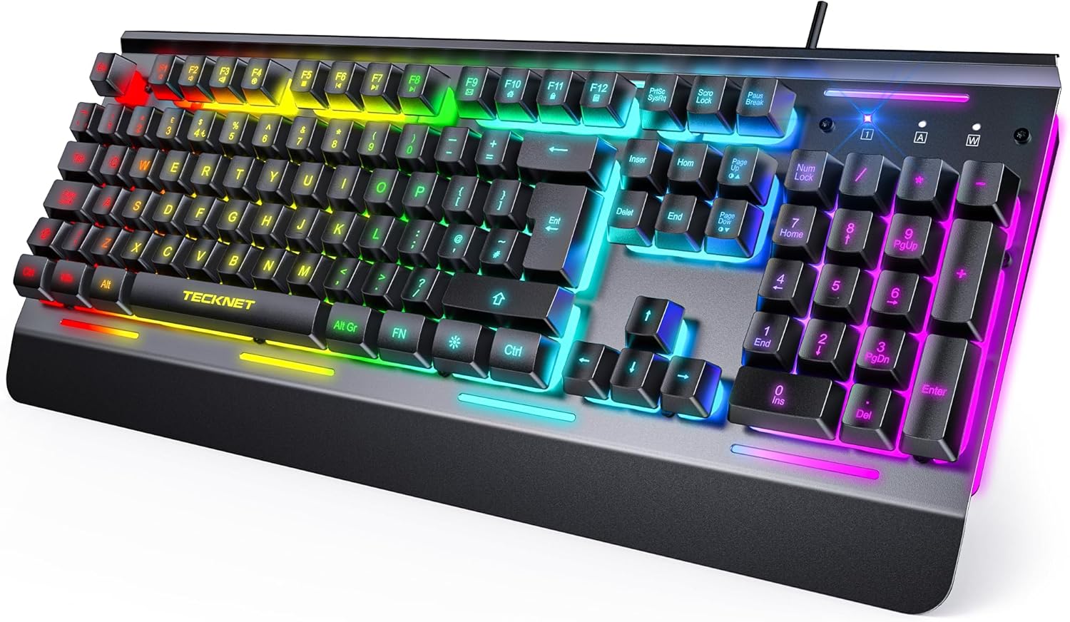 TECKNET RGB Gaming Keyboard, 105 Keys, All-Metal Panel, 15-Zone RGB Illumination, Silent Keyboard with Wrist Rest, 25 Anti-ghosting Keys, IP32 Water Resistance, USB Wired Keyboard for PC, Mac, Laptop TECKNET RGB Gaming Keyboard, 105 Keys, All-Metal Panel, 15-Zone RGB Illumination, Silent Keyboard with Wrist Rest, 25 Anti-ghosting Keys, IP32 Water Resistance, USB Wired Keyboard for PC, Mac, Laptop