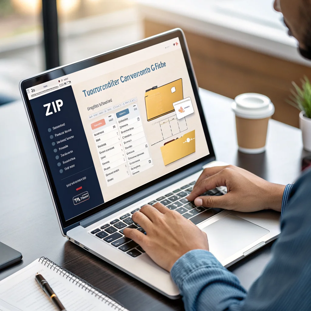 A person carefully managing ZIP files on a laptop to transfer AI assistant conversation data between ChatGPT and Gemini.