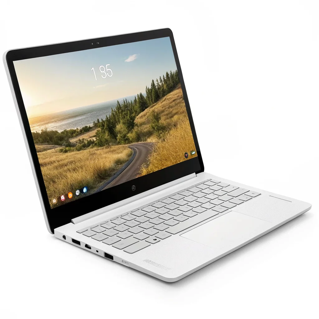 A lightweight Google Pixelbook Go laptop from 2019 with Intel Core m3, 8GB memory, long battery life, and dual account Chromebook feature in a sleek design.
