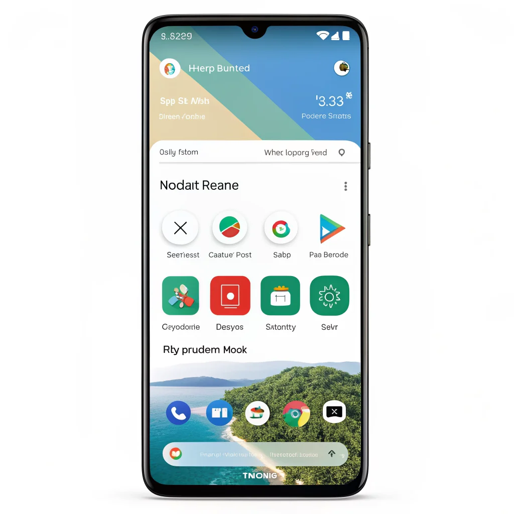 A smartphone screen showing the Android home screen with customizable widgets created using Google's Gemini AI in the Play Store app interface.