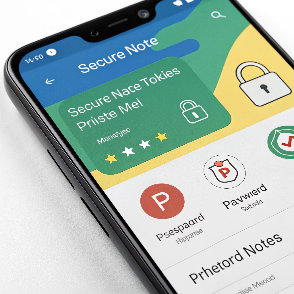 A close-up of a Google Pixel smartphone displaying secure note-taking apps with password protection and Android Private Space features for safe note management.