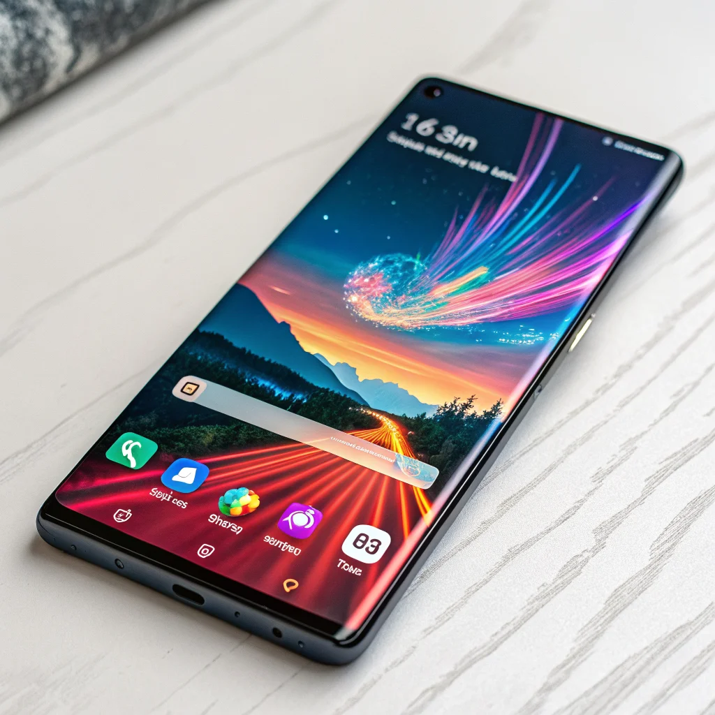 A Samsung Galaxy S24 Ultra displaying a vibrant motion wallpaper created with Good Lock Wonderland and Creative Studio app in One UI 9 interface.