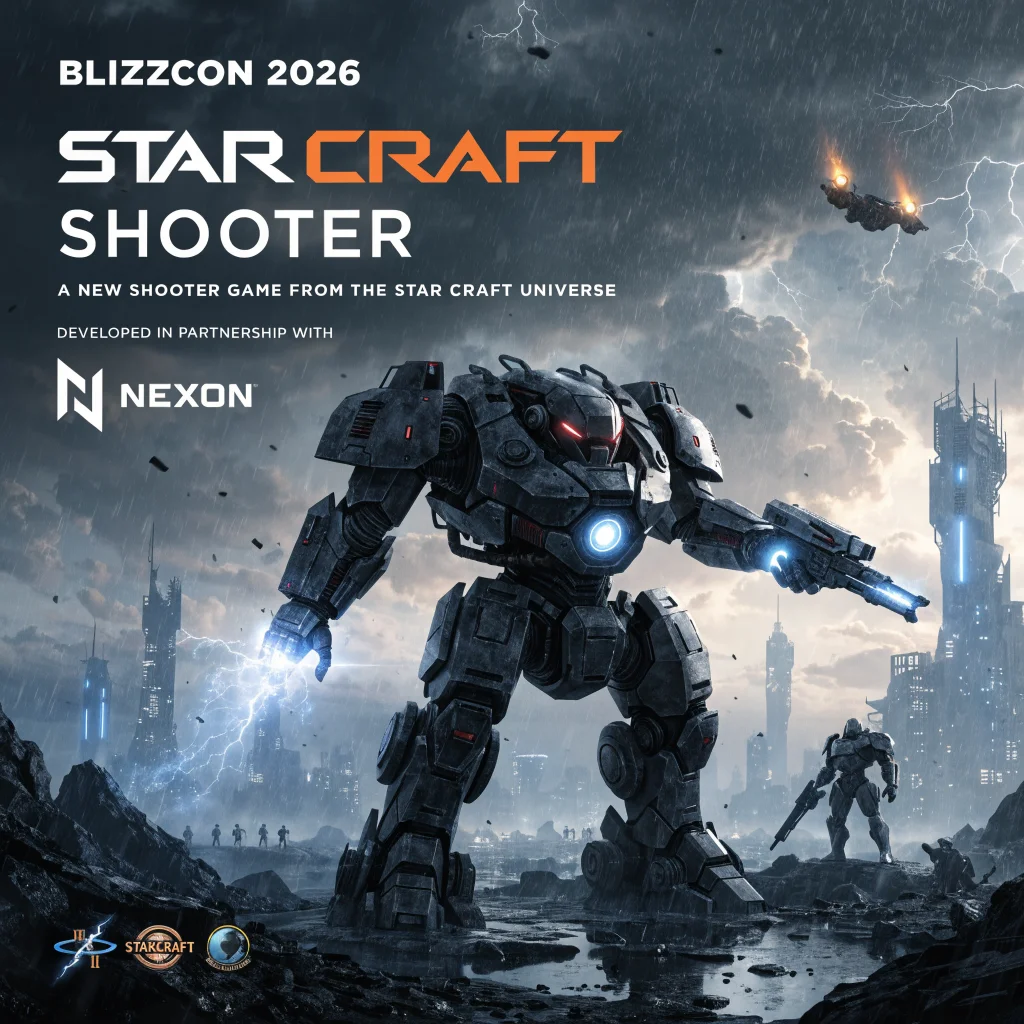 A promotional event at BlizzCon 2026 showcasing the new StarCraft shooter developed in partnership with Nexon, with references to past StarCraft games.