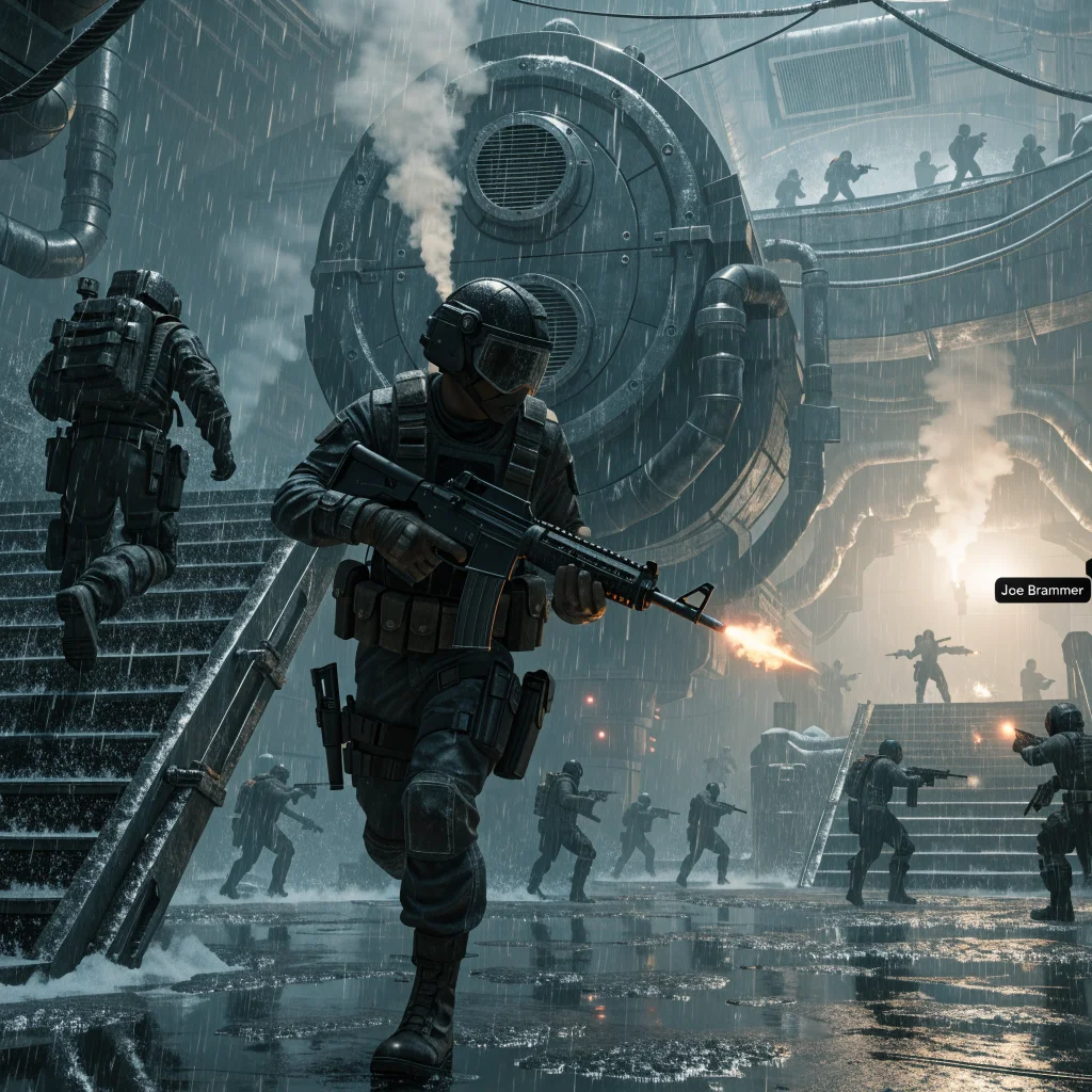 A dynamic multiplayer shooter Wardogs closed beta gameplay featuring bulkhead environments, steam elements, and an engaged player community led by Joe Brammer.