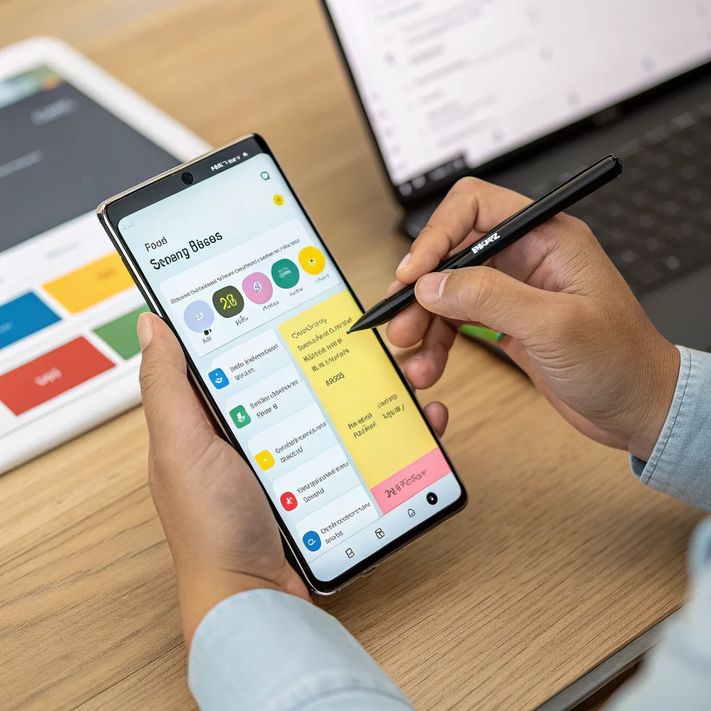 A person using a Samsung Galaxy S25 Ultra with S Pen to organize notes on Google Keep, showcasing productivity apps within the Google ecosystem.
