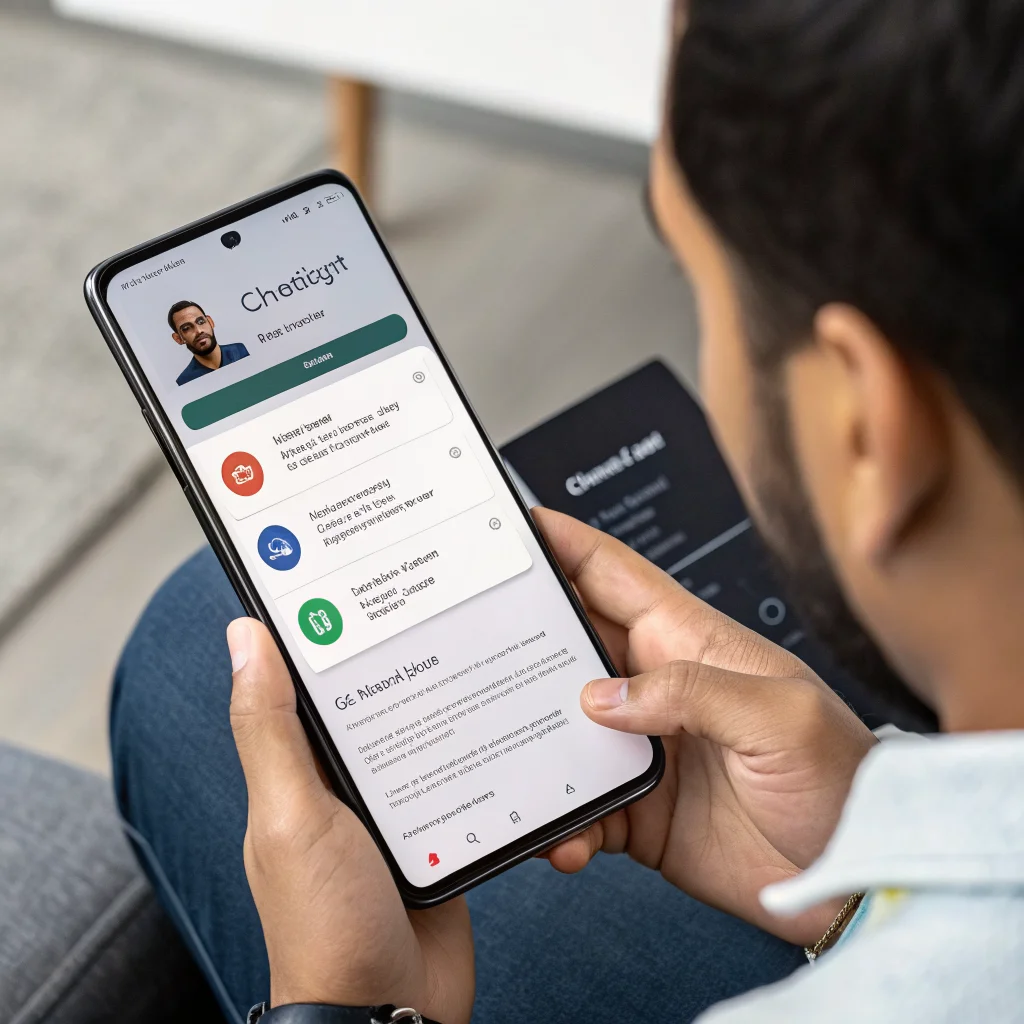 A person using an Android smartphone displaying AI assistant apps like ChatGPT and Claude AI to improve productivity and text editing.