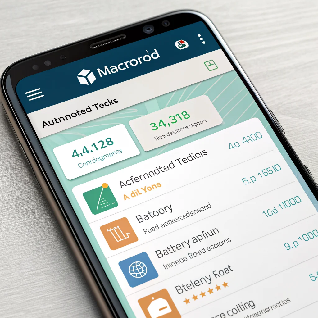A realistic photo of a smartphone screen displaying the MacroDroid app interface showing automated tasks and battery-saving settings on an Android device.