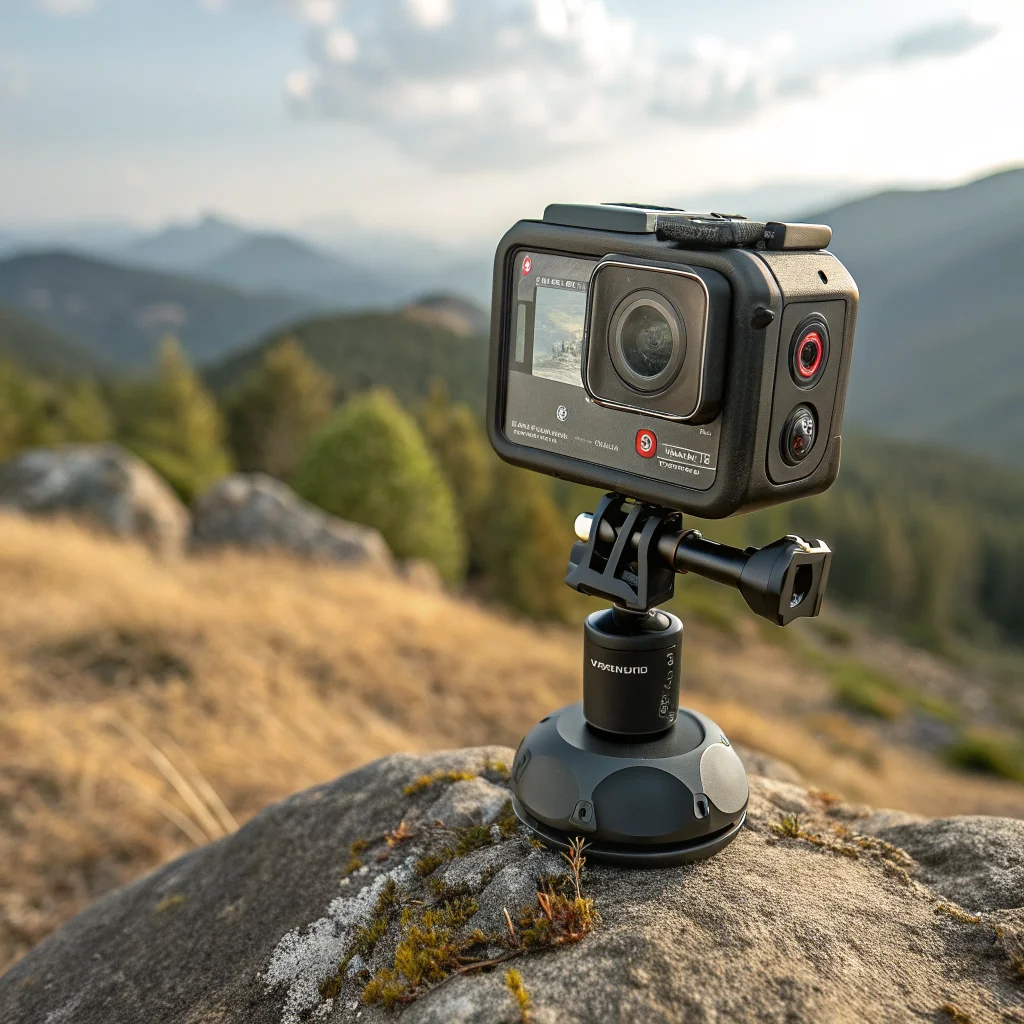 A rugged Insta360 Ace Pro 2 action camera with 8K resolution, flip screen, FlowState stabilization, three microphones, and waterproof IPX8 rating in an outdoor setting.