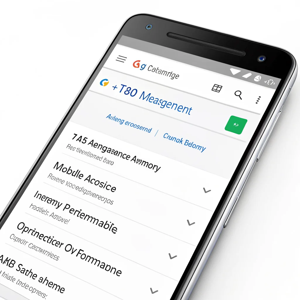 A realistic photo of a smartphone displaying Chrome browser settings for tab management and memory optimization to improve mobile performance and battery life.
