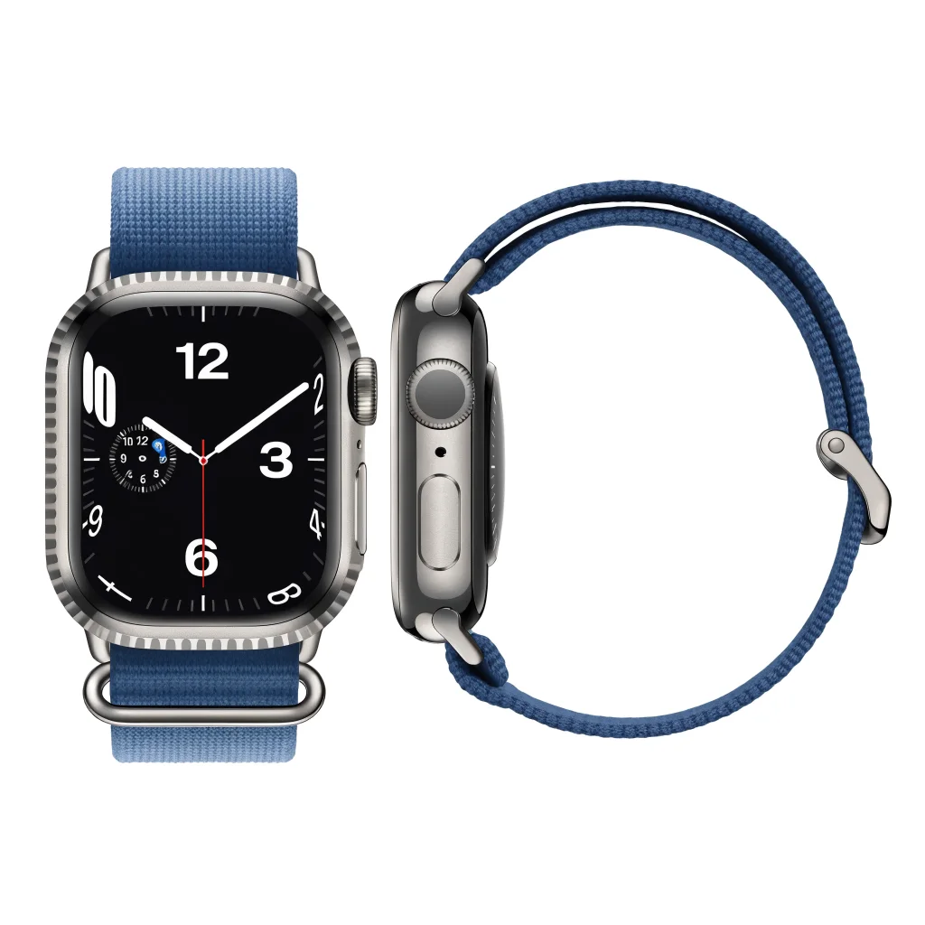 A realistic photo of the Apple Watch Series 12 showcasing larger bezels and an updated Digital Crown design against a clean white background.