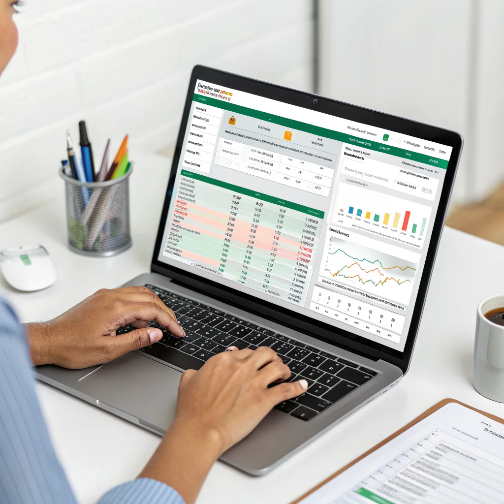 A person using a laptop with Google Sheets and Google Forms open on-screen, managing flexible expense tracking and visualizing financial data.