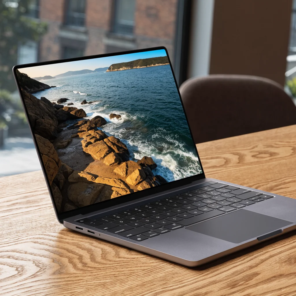 A close-up photo of the 2026 MacBook Pro featuring its Apple Pro OLED XDR display with 2000 nits brightness, 10 million to 1 contrast, and HDR content.