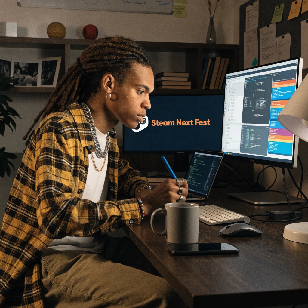 A developer analyzing Steam indie game code protections to prevent AI-driven reverse engineering and copyright infringement during Steam Next Fest.