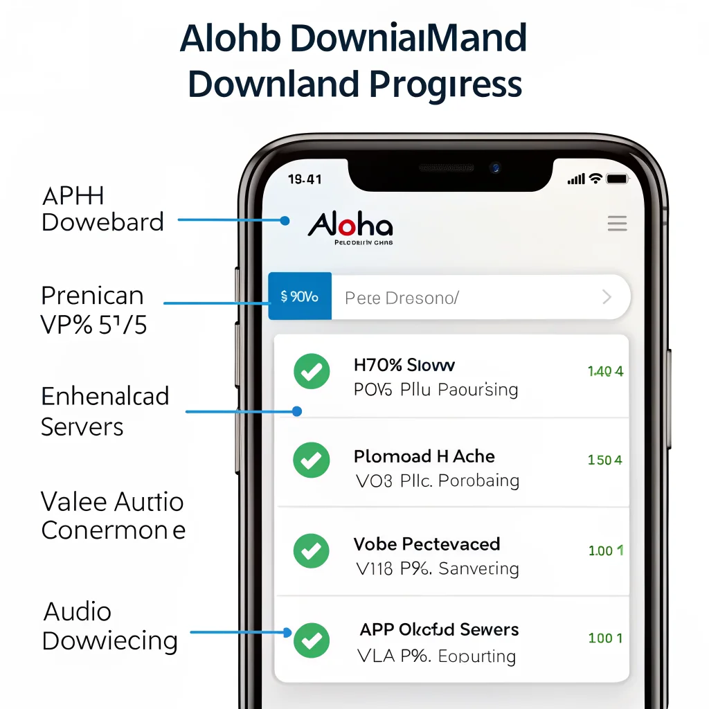 A smartphone screen displaying the Aloha Browser app with multiple download threads, premium VPN servers active, and video/audio downloading features for enhanced mobile performance.
