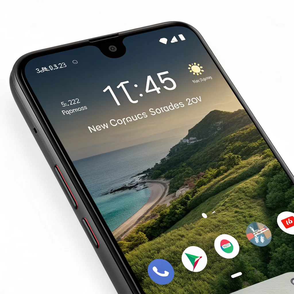 A close-up photo of a Google Pixel 9 smartphone showing the new customizable lock screen with dynamic clock, camera shortcut buttons, and Now Playing feature active.