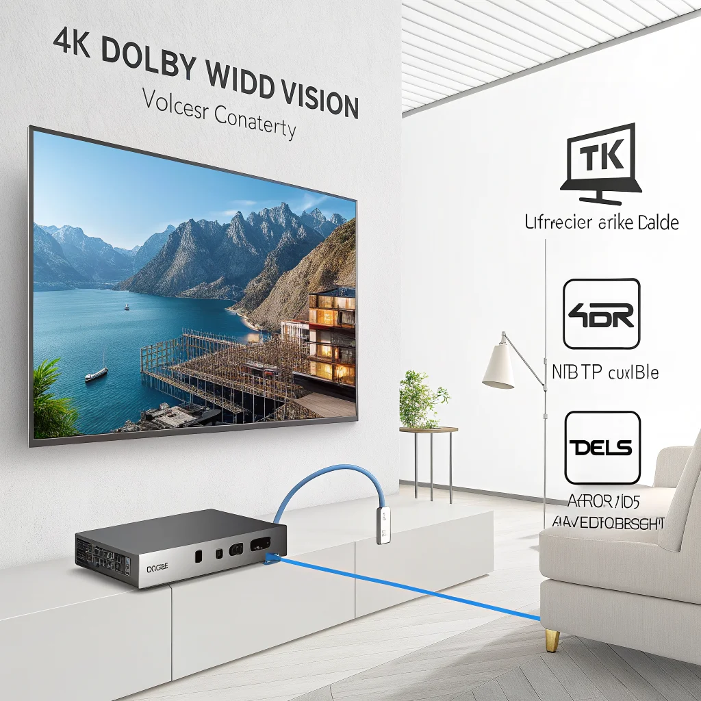 A TCL TV connected via RJ45 Ethernet cable and Wi-Fi 6E streaming smooth 4K HDR Dolby Vision video without buffering.