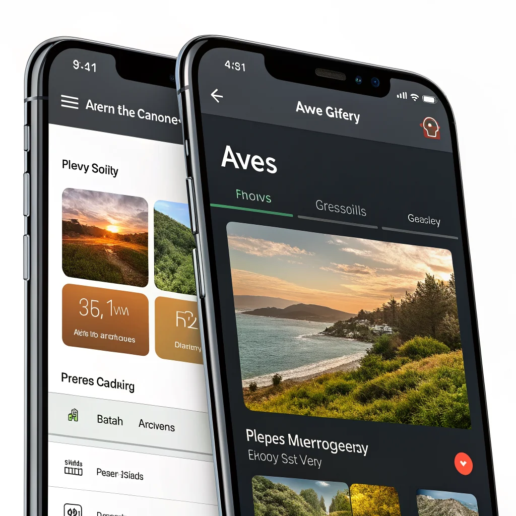 A realistic photo of a smartphone displaying Aves Gallery app with privacy settings, image management features, and metadata editing tools visible on screen.