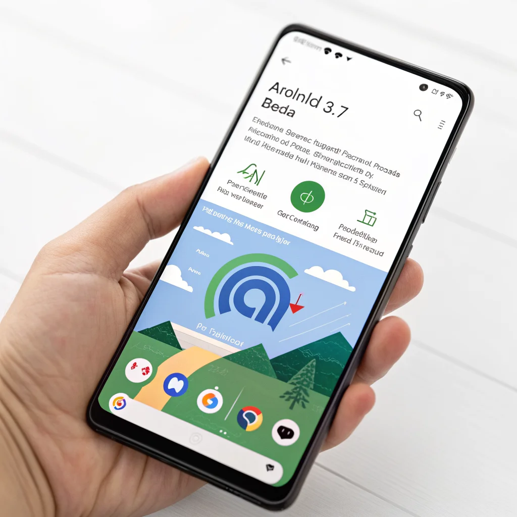 A Google Pixel 7 smartphone displaying the Android 17 QPR3 Beta 1 update screen highlighting improved call, Wi-Fi, and mobile data diagnostics.