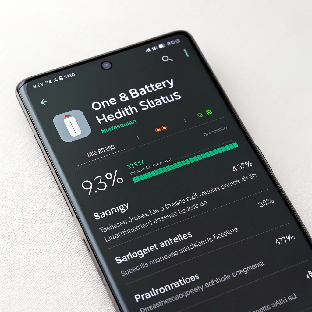 A Samsung Galaxy S24 Ultra screen displays the One UI 8.5 battery health status with diagnostic tools and battery information menus visible.