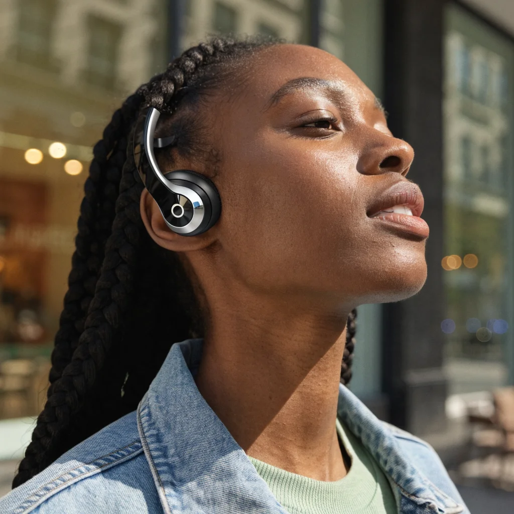 A close-up photo of Samsung Galaxy Buds On clip-on wireless headphones highlighting their sleek design and hands-free comfort features.