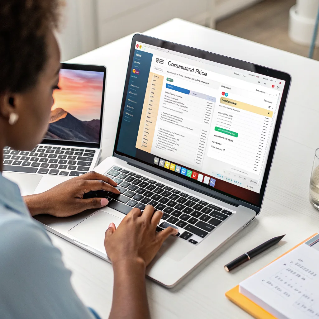 A person using a laptop showing Obsidian and Google Docs side by side on the screen, editing Markdown files with a Google Drive folder open.