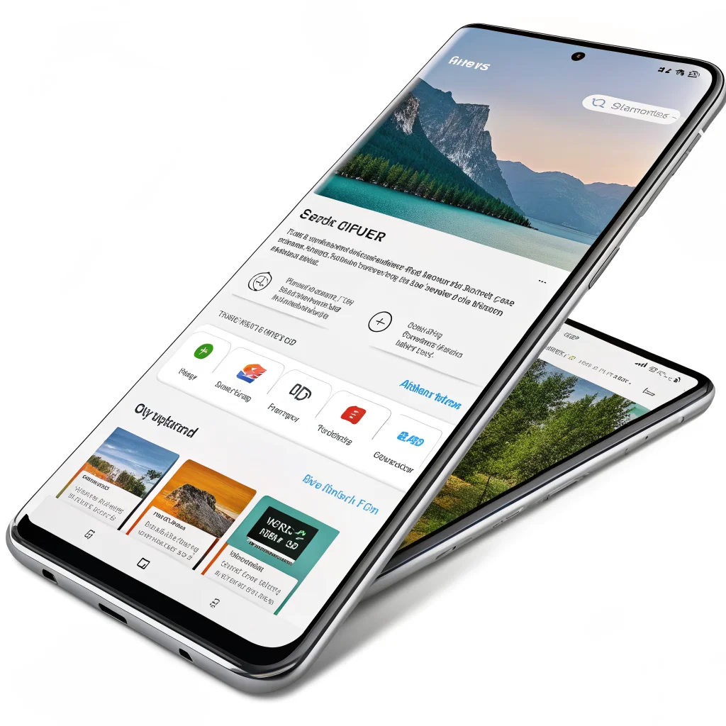 A realistic smartphone photo showing Samsung Browser running on a non-Samsung phone with One UI features like one-handed mode and tab management.